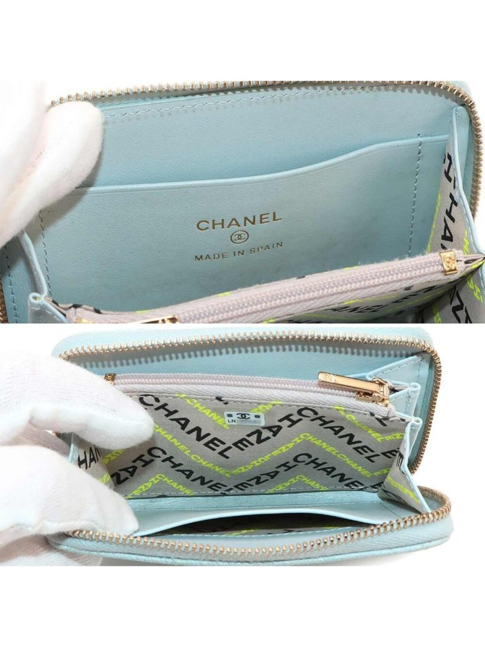 Chanel Quilted Coin Purse Caviar Leather Light Blue Gold - Picture 7 of 9